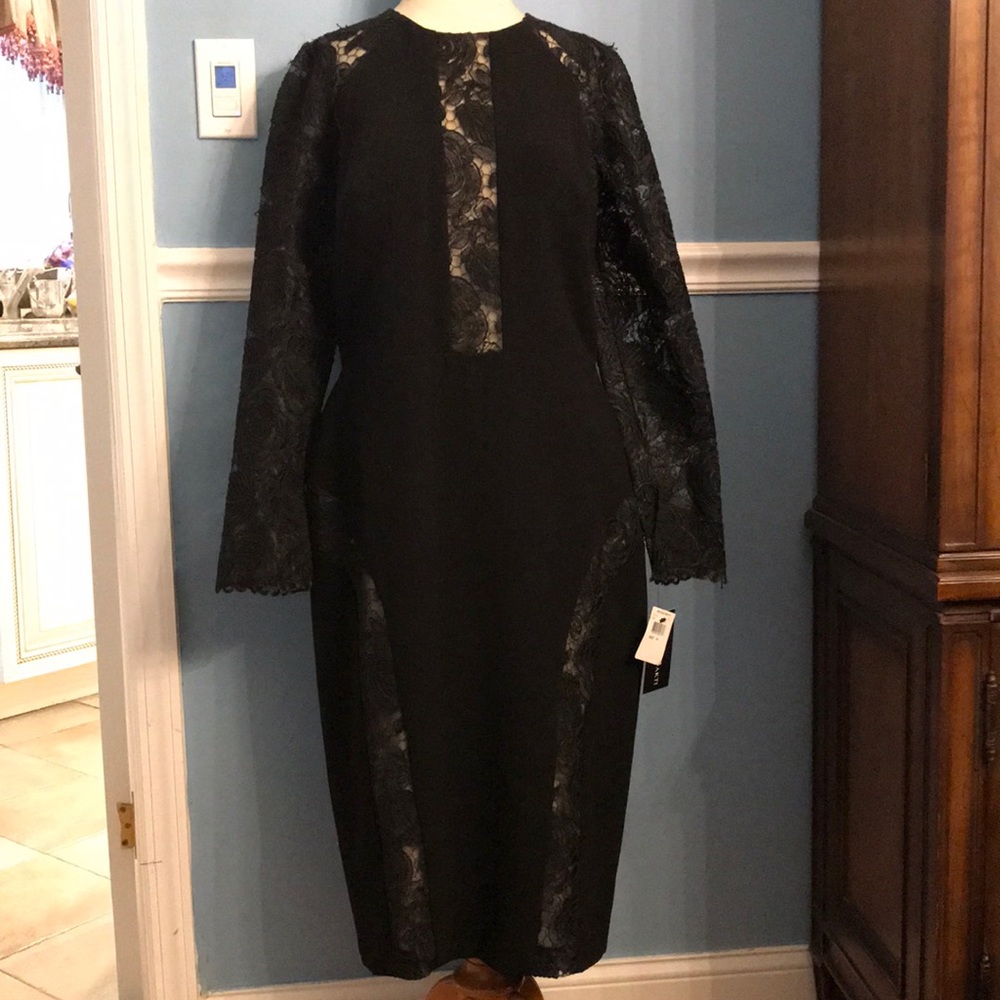Nicole Bakti Black Lace Midi Dress, size 14. NWT!